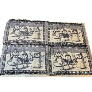 Winter Sparkly Snowmen Placemats Set 4 Cottagecore Blue White Christmas Decor